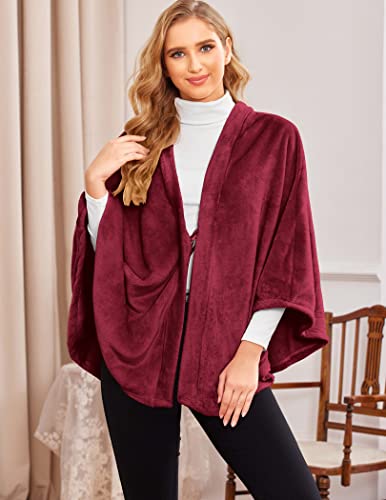 Image of Ekouaer Flannel Faux Poncho for Women Lightweigh Blanket Warm TV Shawl Winter Coat Sweater Cape