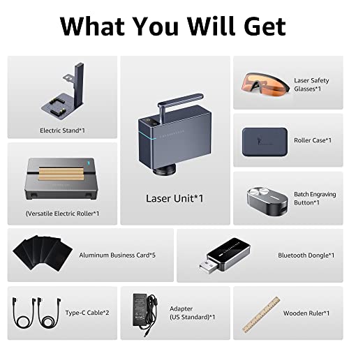 Laserpecker 3(Suit) Laser Engraver, Laser Engraving Machine 1064Nm Pulsed Infrared Laser 0.01Mm Compressed Spot, High Speed Handheld Marking Machine For Metal Jewelry Plastic - With Roller #TOP6
