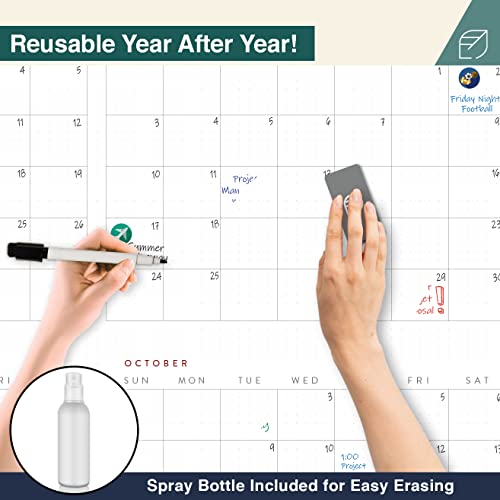 Large Dry Erase Wall Calendar - 38" X 60" - Undated Blank 2023 Reusable Yearly Calendar - Giant Whiteboard Year Poster - Jumbo Laminated 12 Month Office Calendar (Lushleaf Designs) #TOP4