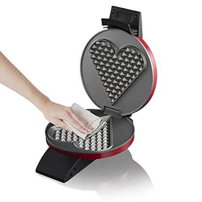 Cloer 1633V Waffeleisen, Valentinstag, Muttertag, für ein großes Waffelherz, Antihaftbeschichtung, Backampel, praktische Standfunktion, 930W, rot lackiertes Metallgehäuse – Bild 5