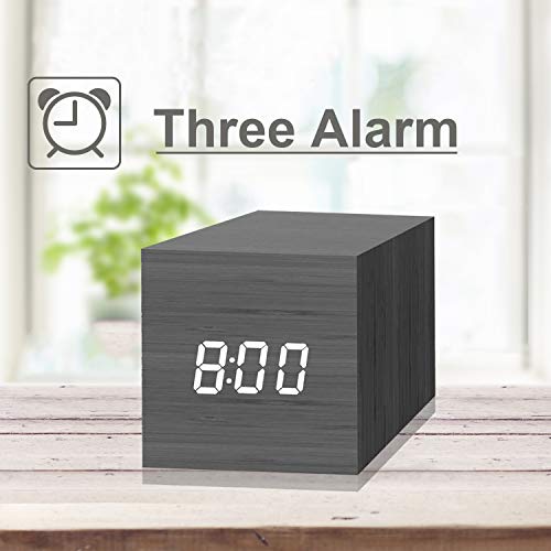 Digital Alarm Clock, with Wooden Electronic LED Time Display, 3 Dual Plus Alarm