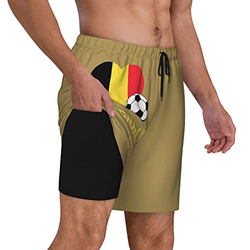 Short de bain double épaisseur homme avec compression motif Belgique soccer