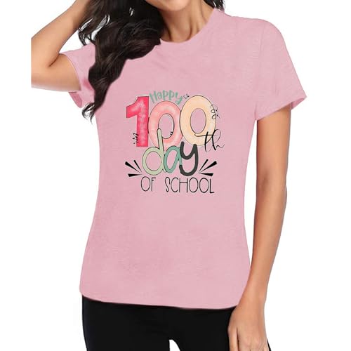 Image of 100th Day of School Shirt for Women Teacher Graphic T-Shirt Funny Teach Short Sleeve Tee Tops