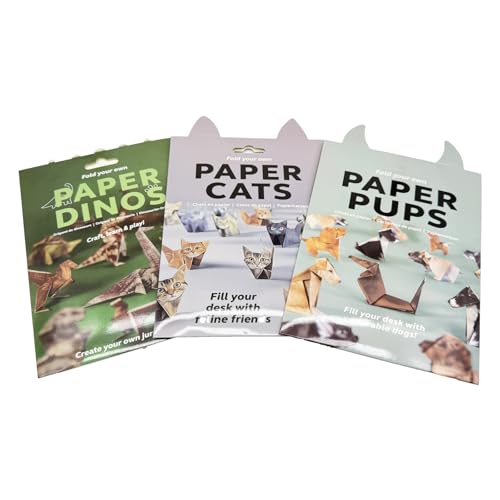 50 Sheets DIY Paper Cats Origami Paper Kit to Fold Cute Cat Figures Desk Origami Cats Decoration Craft Activity for Adults Kids Creative Gift for Kids Adults Cat Lovers (Cat&Dog&Dinosaur 50pcs)