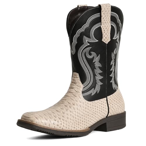 Best Snake Skin Cowboy Boots: Top Picks for Style & Quality 7 IUV Cowboy Boots for Men Faux Snake Skin Embroidered Western Boots Slip Resistant Square Toe Pull on Mid Calf Cowboy Boot