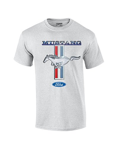 Ford Mustang Short Sleeve T-Shirt Ford Mustang Pony & Stripes-Lightgrey-XXXL
