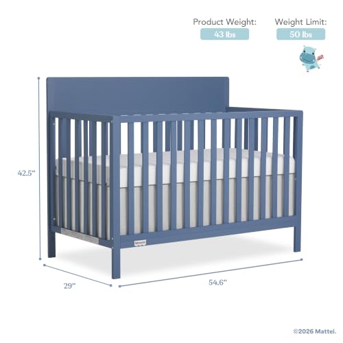 Image of Fisher-Price Meadowbrook 4-in-1 Convertible Full Size Baby Crib, Wooden Nursery Furniture, Converts to Toddler Bed with Guardrail, Daybed & Full-Size Bed, Greenguard Gold & BSA Certified, Blue