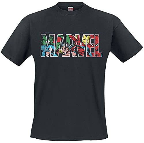 Marvel Character Logo Homme T-Shirt Manches Courtes Noir S 100% Coton Regular/Coupe Standard