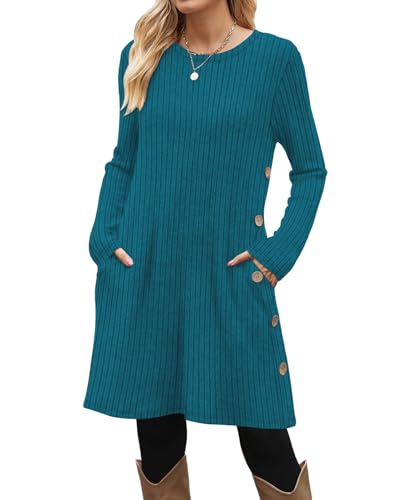 Image of OFEEFAN Long Sleeve Dress for Women Crew Neck Fall and Winter Tunic Dress with Pockets