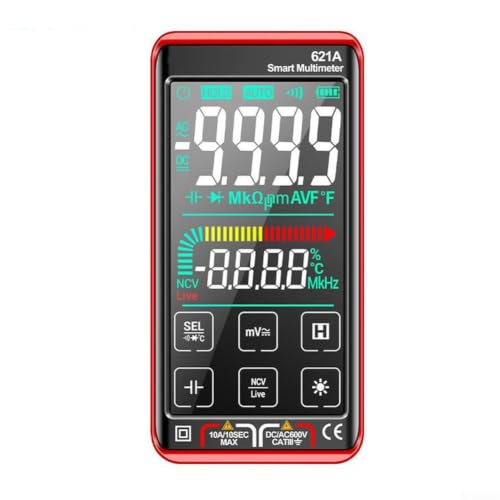 Multímetro digital inteligente 621a con pantalla táctil y carga USB 9999 conteos medidor de voltaje de rango automático para pruebas eléctricas rojo (negro)