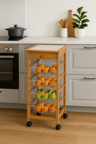 Miniatura 2 de Carrito Verdulero Frutero Cocina 4 Cestas Y Cajon Cubertero 37x37x85cm Con Ruedas