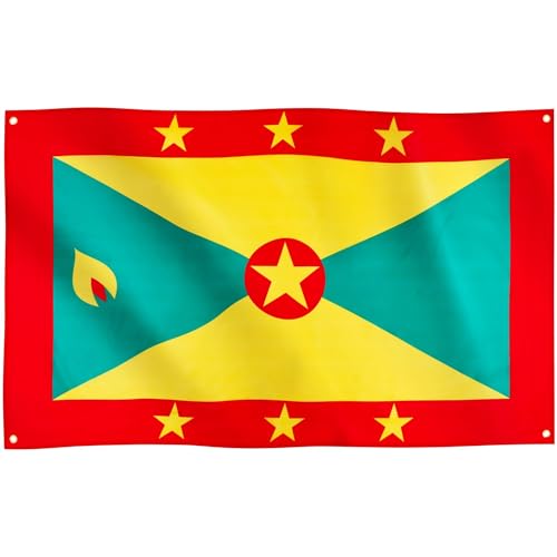 Runesol Drapeau de la Grenade, 91x152cm, 3ft x 5ft, 4 Anneaux, œillet dans chaque coin, Drapeau caribéen, Concepción, Grenadien, Drapeaux Premium, Intérieur, Jour de l'indépendance, Couleurs vives