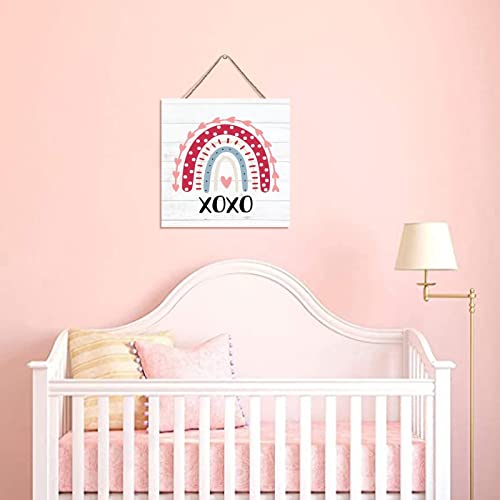 XOXO Leopardo Arco Iris Happy Valentines Day Placa de Madera Día de San Valentín y Regalos para ella Placa Colgante Placa de Decoración del Hogar Letrero de Madera Rústica Paletas de Madera Decorativa