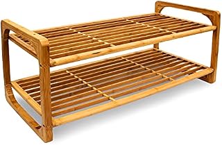 Relaxdays 2-Tier Bamboo Rack Wooden Holder Decorative Storage Solution for 6 Pairs of Shoes, 75 x 33 x 33 cm, Natural, Brown