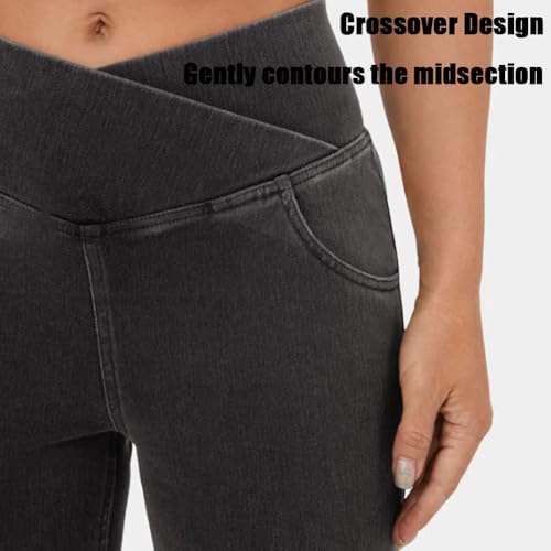 Stretchy Jeans High Waisted Crossover, High Waist Crossover Jeans, Pocket Stretchy Casual Flare Jean for Women3