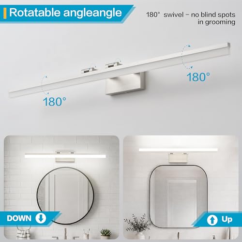 Image of SOLFART Vanity Lights for Bathroom Retractable: 48 Inch 5CCT Brushed Nickel Led Bathroom Light Fixtures Dimmable Adjustable Head ETL Listed