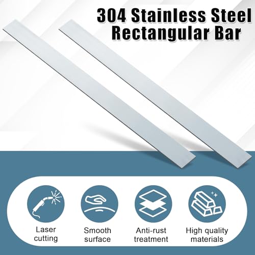 Image of Yaocom 2 Pcs 304 Stainless Steel Flat Bar, 1 /8 inch Thickness, 1 inch Width, 36 inch Length 2B Finishing Trim Strips Sheet for DIY Craft Making