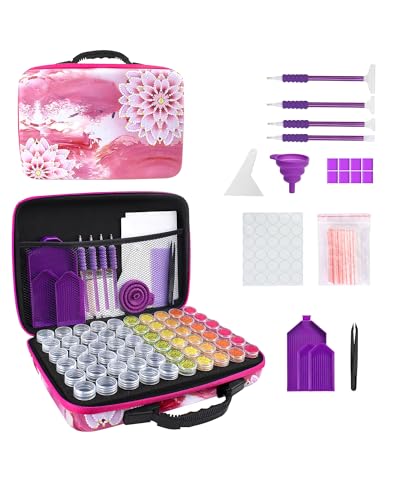 Qurzou Diamond Painting Storage Case 60 Slots Diamond Art Boxes Kits Portable Jewelry Beads Storage Box Accessories(Pink)