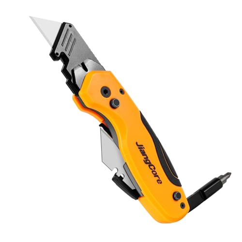 JiangCore Multifunctional Folding Utility Knife – Quick-Change Box Cutter with Pry Bar and SK5 Blades