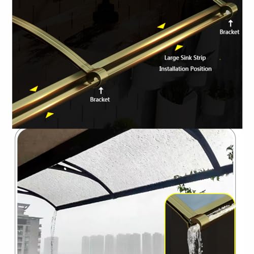 Toldo de aluminio champán para puerta de entrada, refugio de policarbonato transparente para exteriores, protección duradera contra la intemperie, pantalla de ventana de jardín con mesa de fregadero