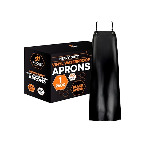 Image of Xpose Safety Heavy Duty Vinyl Waterproof Aprons, White - For Home, Industrial and Commercial Use - Chemical Resistant (Black, 1 Pack)