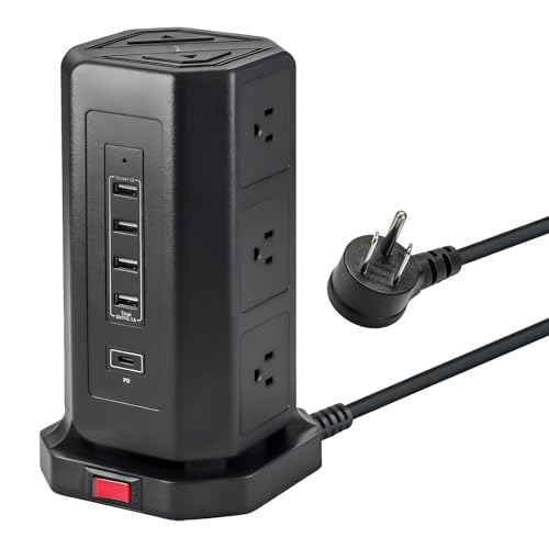 EP Multitoma Torre con Puertos USB y Protector contra Sobretensiones, Cable de 6 Pies con 9 Tomas de Corriente y 4 USB (3A 1C), Estación de Carga para Oficina y Hogar miniatura 1