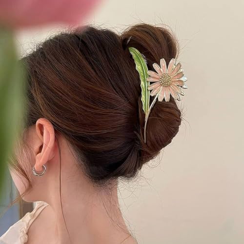 Image of Diversa Rhinestone Golden Claw Clip, Embellished Korean Clutcher, Non- Slip Metal Claw Clip for Girls, Fancy Clutcher for Women, Pack of 1 (SUN FLOWER)