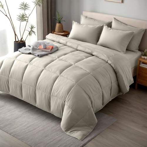 Hotel Linen Klub 6-Piece King Down Alternative Comforter Set-All-Season Ultra Soft Microfiber Duvet Set Lightweight & Cozy Size: 240x260 cm-Stylish Hotel Quality Bedding for Year-Round Use Beige