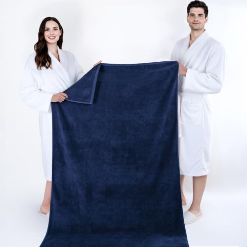 Image of Cotton Paradise 100% Cotton Turkish Towel Set, Soft Absorbent Quick Dry, 2 Piece 35x70 Bath Sheet Set, Navy Blue