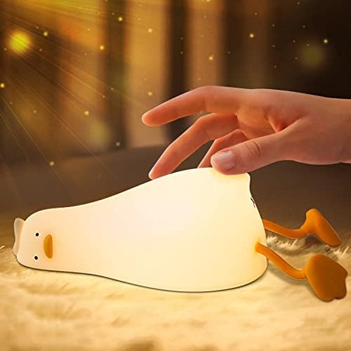 LED Ente Nachtlicht Kinder 3 Lichtmodi Niedliche Silikon Enten Lampe | Nachttischlampe Babyzimmer mit 30-Minuten-Timer und Touch-Steuerung,USB-Aufladung 1200 mAh für Kindzimmer Dek