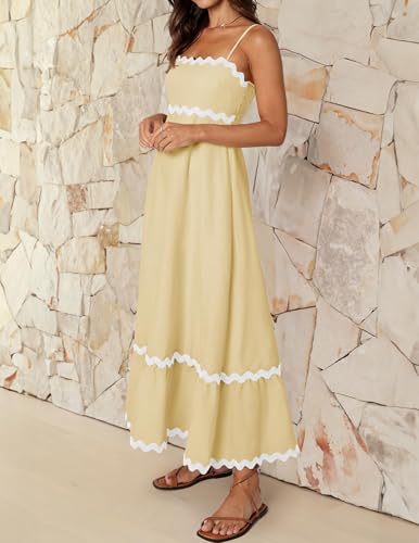 Image of ZESICA Women's 2026 Summer Spaghetti Straps Sleeveless Backless Sundress Flowy Smocked Lace Swing A Line Midi Dress