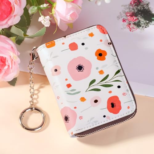 Image of FurArt Zipper Wallet Women, RFID Blocking Credit Card Wallet, Business Card Holder, Compact Size KeyChain Wallet, Floral, small