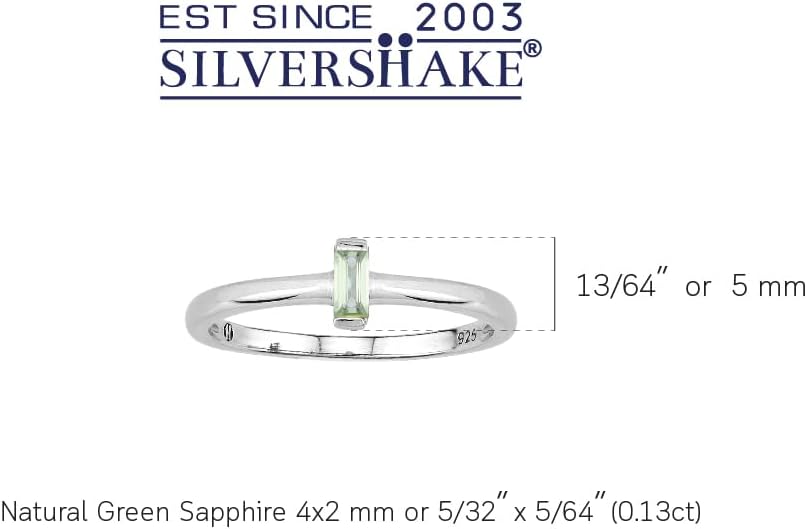 Silvershake Extra Ultra Petite Natural Green Sapphire White Gold Plated 925 Sterling Silver Minimalist Stackable Promise Solitaire Gemstone Ring Jewelry for Women