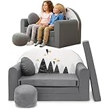 TUPPI Kindersofa Kinder Couch mit Schlaffunktion ausklappbar, 168x98cm, Set mit Kissen und Fußstütze, Spielsofa, Bettfunktion - Mädchen Jungen, Sitzsack Minisofa Schlafsofa Kinderzimmer (SWM-AX2)