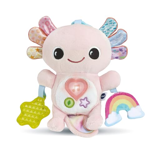 VTech – Eliott, Bébé Axolotl Musical, Peluche Bébé Interactive et Sensorielle, Jouet d&rsquo;Éveil Poussette Fabriqué avec des Matériaux Plus Durables, Cadeau de Naissance Dès 3 Mois – Contenu en Français