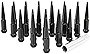 Wheel Accessories Parts Set of 24 Black Spiked Solid Metal Lug Nuts M14x1.5 Thread 4.4 Inch Tall Closed End Bulge Acorn Spike Lug Nut 1 Socket Key- Fit Chevy Silverado 1500 Ford F150 GMC Sierra 1500