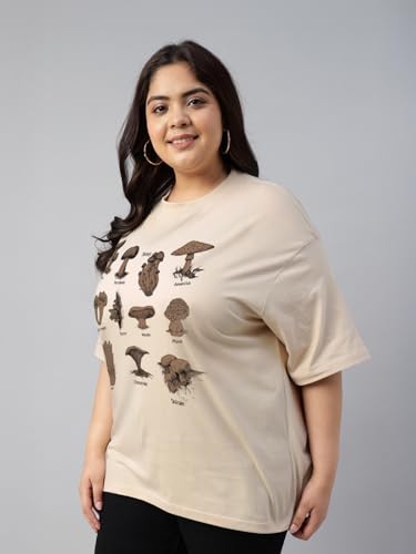 Image of JUNEBERRY 100% Pure Cotton Oversized Baggy Fit Cool Front Chest Graphic Printed Half Sleeve Plus Size T-Shirt for Women & Girls (Sizes: 2XL to 5XL)