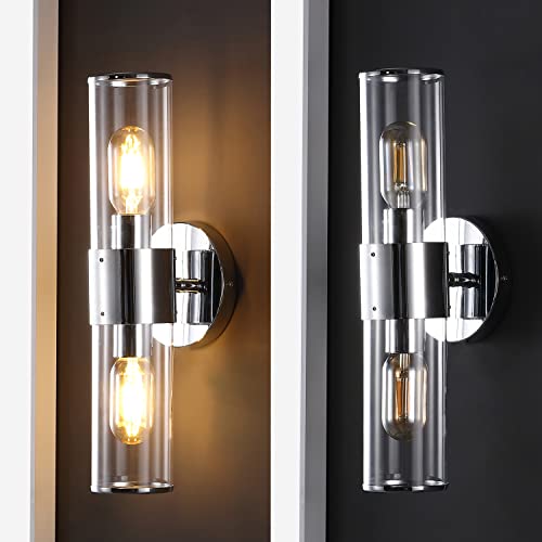 Image of JONATHAN Y 15.5 inch Chrome /Clear 2-Light Modern Iron LED Wall Sconce for Bathroom Vanity Kitchen Hallway, Clear Acrylic Shade, LED Bulbs Included (JYL9913B)