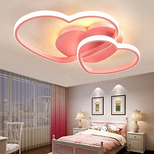 Plafonnier LED coeur dimmable 42W rose avec télécommande pour chambre d'enfant
