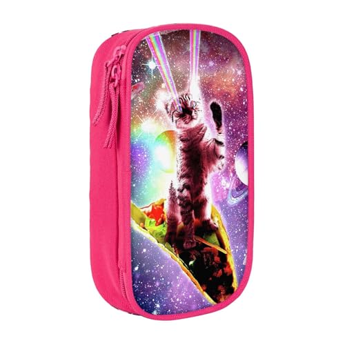 宇宙タコス猫虹のレーザーの目ペンケース 筆箱 文具ケース おしゃれ 筆袋 鉛筆ケース 鉛筆のサック 中高校生 軽量 収納バッグ 学生 子供 誕生日 入学ギフト 大容量 ダブルレイヤーPink