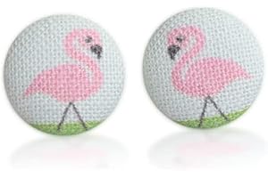 Designer Pink Flamingo Fabric Button Stud Earrings