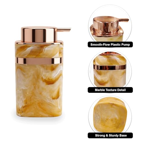 Image of Luxe Home International Marble Pattern Plastic Soap Dispenser for Bathroom and Kitchen Sink Leak Proof Liquid Hand Wash Square Bottle Lightweight Smooth Finish (13.5x7 cm Yellow) Pack of 1