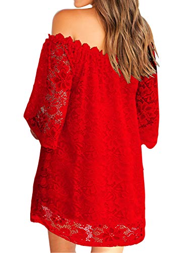 Image of MIHOLL Women's Lace Off Shoulder Tops Casual Loose Blouse Shirts