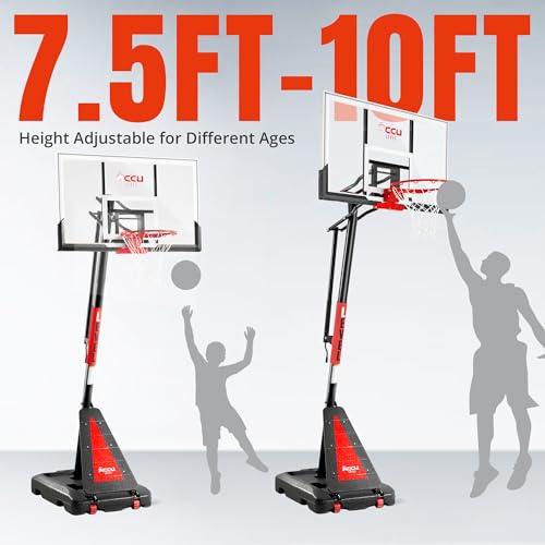 Image of Crank Lift Basketball Hoop Outdoor 7.5-10ft Adjustable Portable Basketball Goal for Youth and Adults 44 Patented Angle Adjustable PC Backboard and Large Fillable Base
