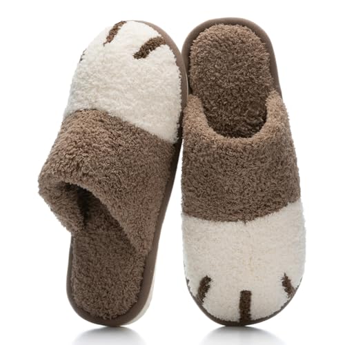GOEWY Tofflor dam herr vinter mjuk plysch toffel komfort varm bomull hemskor, söta djur minnesskum slip-on höst inomhus utomhus, kaffe, 40/41 EU