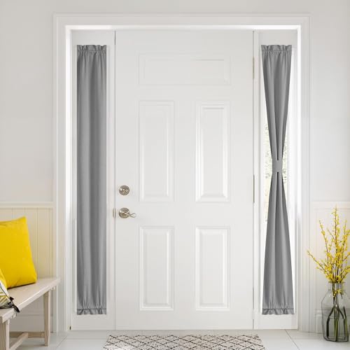 NICETOWN 100% Blackout Linen Sidelight Curtains for French Front Door, Privacy Door Window Curtains Thermal Insulate Covering for Patio Glass, 12 inch