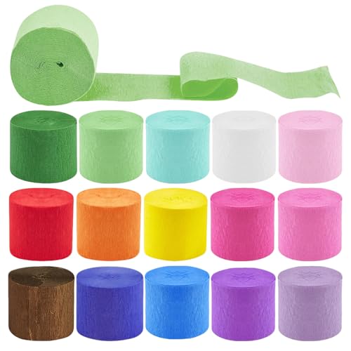 15 Rollos Papel Pinocho Colores Papel Crepe 4.5cm x 25m Decorativo Serpentinas para Resaltar Fiestas Adecuados para Cumpleaños Fiestas Navidad Halloween Carnaval Bodas y Proyectos de Bricolaje
