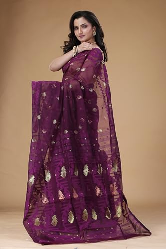 Image of OISHANI SAREE GHOR Women's Traditional Bengal Cotton Silk Soft Jamdani Saree - Authentic Design and Quality - No Blouse Piece