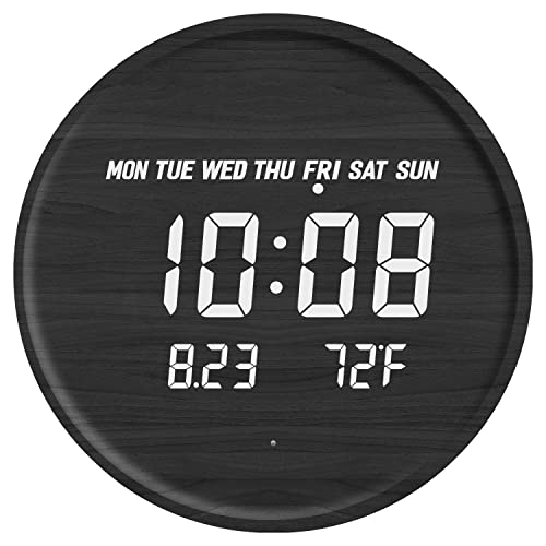 Smart Digital Clock Lighted Silent Led Wall Clock Large Display Modern Non Ticking Wooden Clock With Temperature 12/24H Time Clocks For Living Room Bedroom Office Kitchen Classroom Decor 12 Inch #TOP10