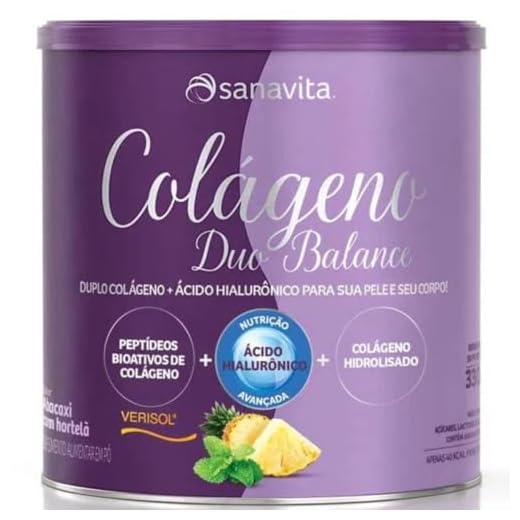 Colágeno Duo Balance + Ácido Hialurônico e Verisol - Colágeno Hidrolisado Sanavita Para Pele Corpo Cabelos e Unhas (Abacaxi Com Hortelã)